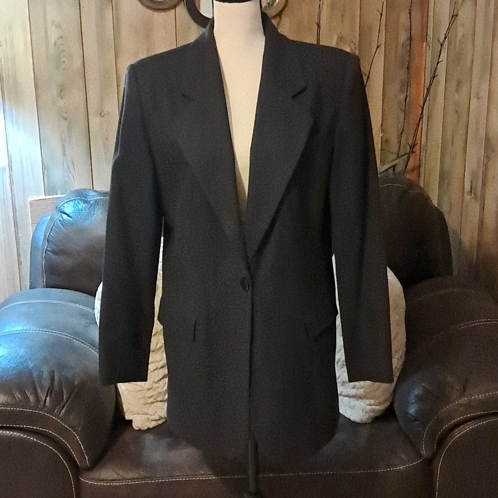 Bice Women Navy Blue 100% Wool Pants Suit Size 14 Career Office Business Winter